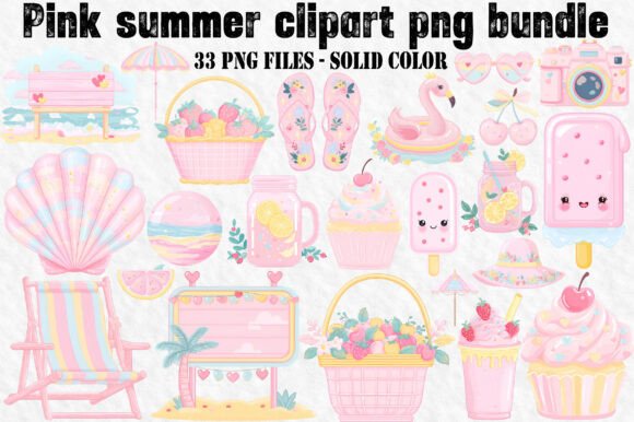 Download Pink Summer Clipart Png Bundle - Bundle Collection