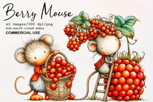 Download Cute Berry Mouse Watercolor PNG Clipart - Berry Collection