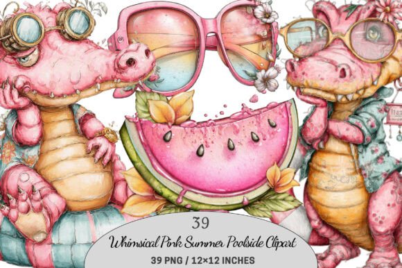 Download Whimsical Pink Summer Poolside Clipart. - Pink summer Collection