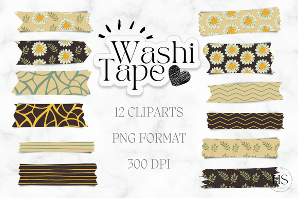 Download 12 Cute Flowers Washi Tape PNG Bundle - Bundle Collection