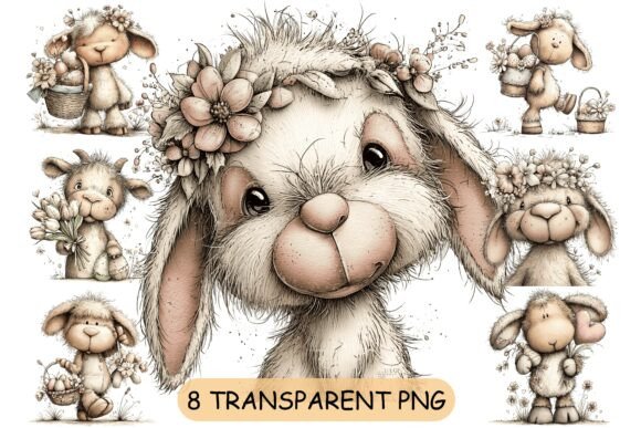 Download 8 Whimsical Easter Bunny Floral PNG - Premium Resources