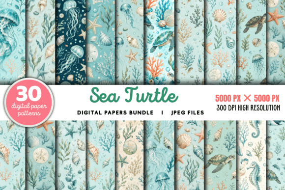 Download Sea Turtle Summer Digital Pattern Bundle - Bundle Collection