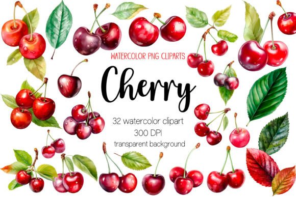 Download Watercolor Cherry Clipart Bundle PNG - Bundle Collection