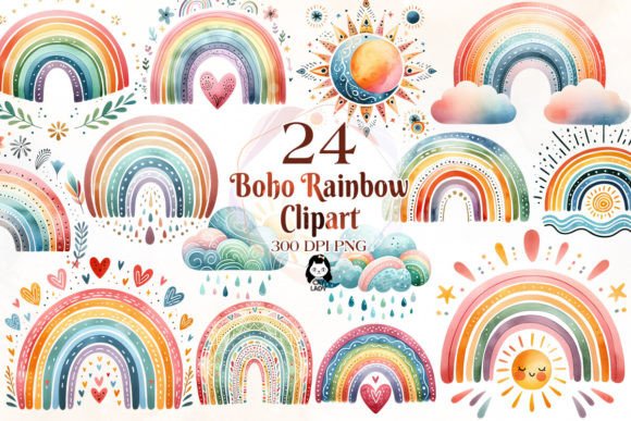 Download Watercolor Boho Rainbow Clipart Bundle - Bundle Collection