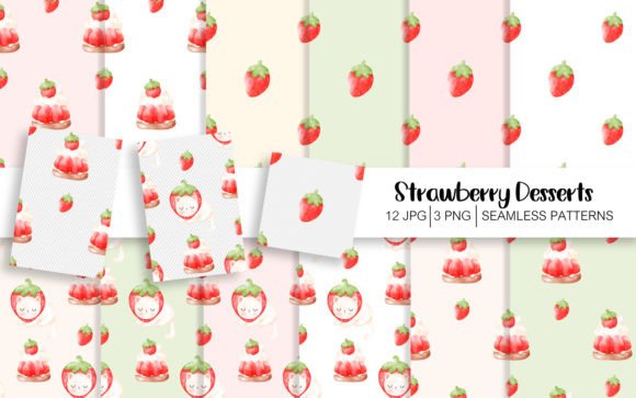 Download Strawberry Dessert Seamless Patterns - Berry Collection