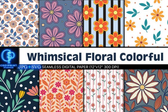 Download Whimsical Floral Colorful Digital Paper - Colorful Collection