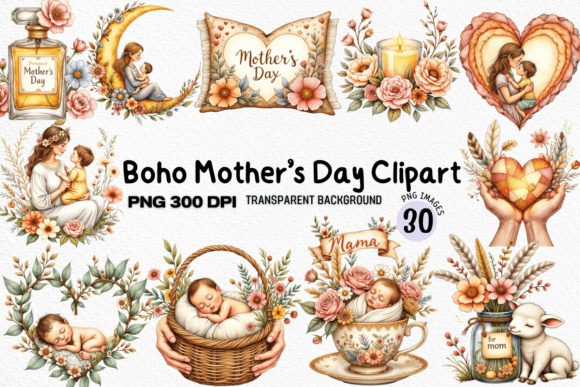Download Boho Mother’s Day Clipart PNG Bundle - Bundle Collection