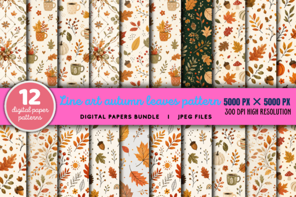 Download Line Art Autumn Leaves Pattern Bundle - Bundle Collection