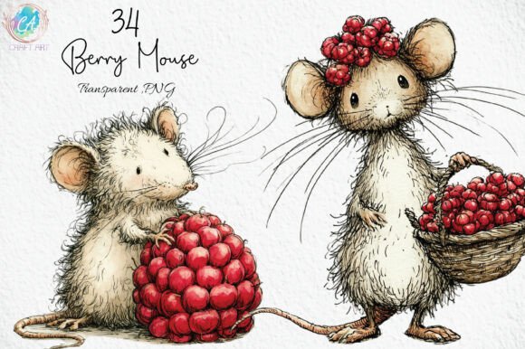 Download Cute Berry Mouse Watercolor PNG Clipart - Berry Collection
