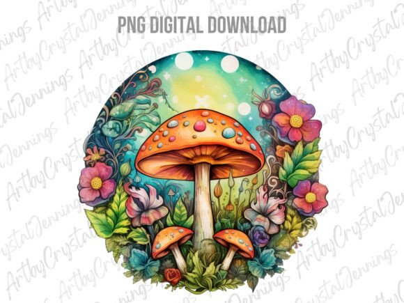Download Vibrant Retro Floral Mushroom PNG - Mushroom Collection