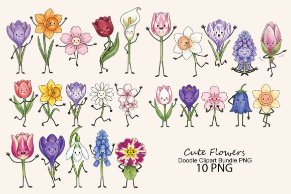 Download Cute Flowers Doodle Clipart Bundle PNG - Bundle Collection