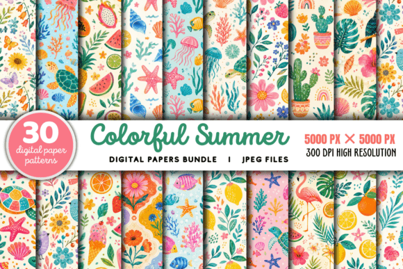 Download Colorful Summer Digital Paper Bundle - Bundle Collection