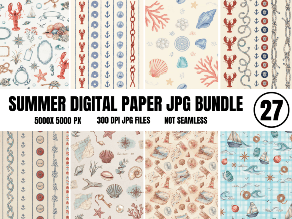 Download Coastal Summer Digital Paper Bundle - Bundle Collection