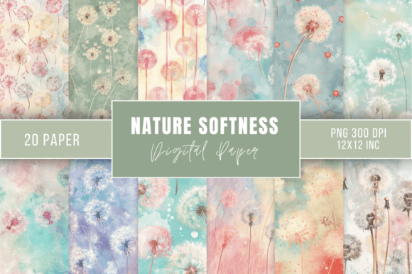 Download Pastel Dandelions Digital Papers Bundle - Bundle Collection